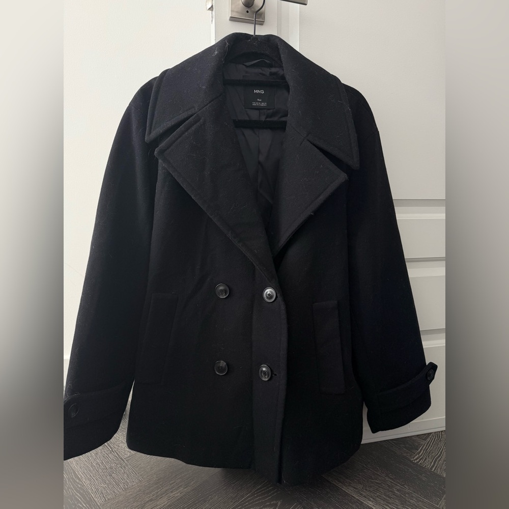 Mango Women's Elegant Black wool coat size M